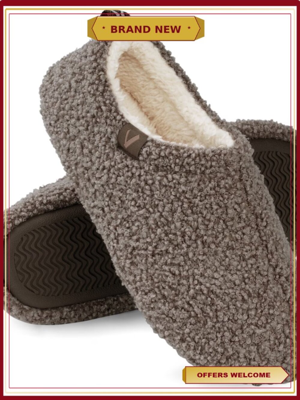 Cozy Lightweight House Slippers Curly Faux Fur Fleece Lining Slip-On